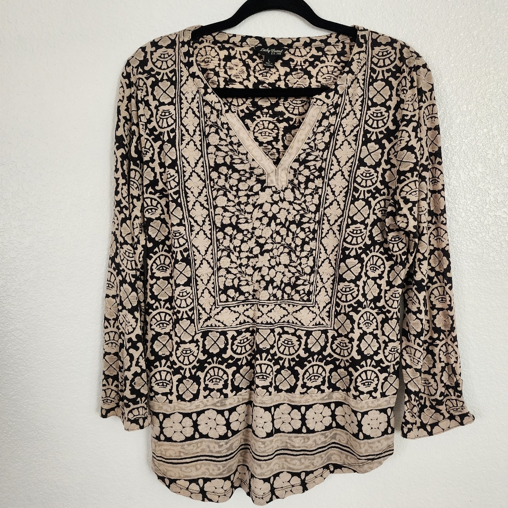 C Lucky brand beige&black boho style top sz L